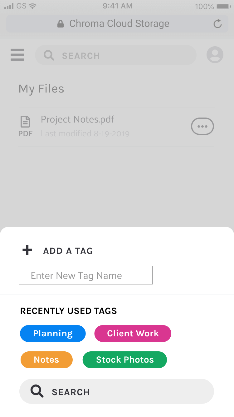 chroma add a tag screen in mobile
