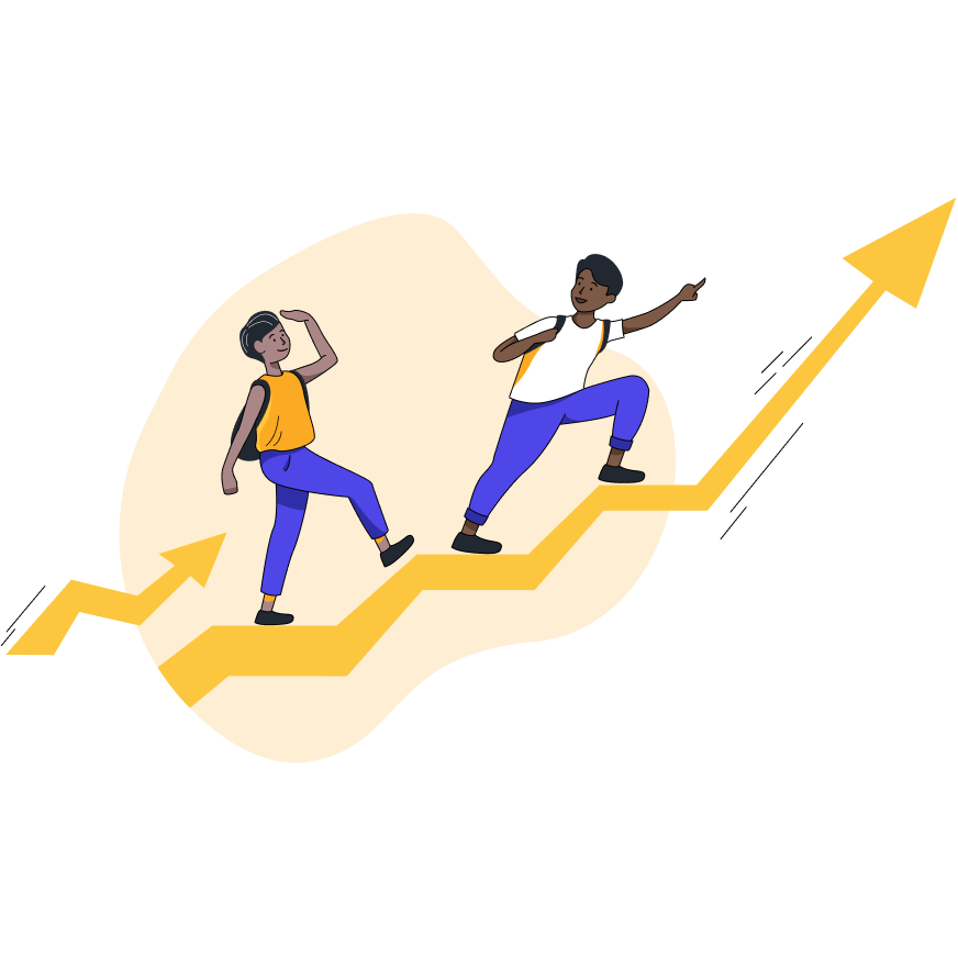 illustration of two students climbing a hill