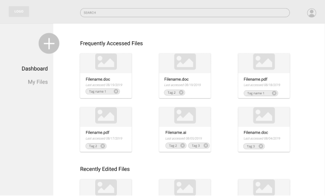 greyscale wireframe of dashboard view